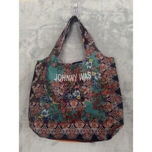 Johnny Was Reusable Tote Bag Foldable Packable Floral Paisley Green Red